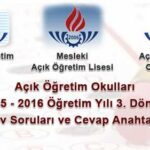 Açık Öğretim Lisesi 2015 – 2016 Öğretim Yılı 3. Dönem Sınav Soruları ve Cevapları