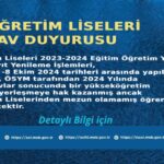 Açık Öğretim Lisesi 2023-2024 Eğitim Öğretim Yılı Ek Sınavı Duyurusu