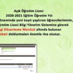 AÖL 2021-1 Döneminde yeni kayıt yaptıran öğrencilere Anket Doldurma duyurusu